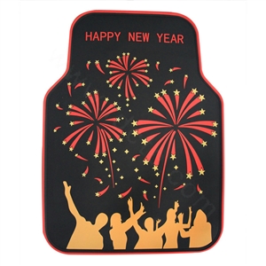 Happy New Year Universal Automotive Carpet Car Floor Mats Rubber 5pcs Sets - Red